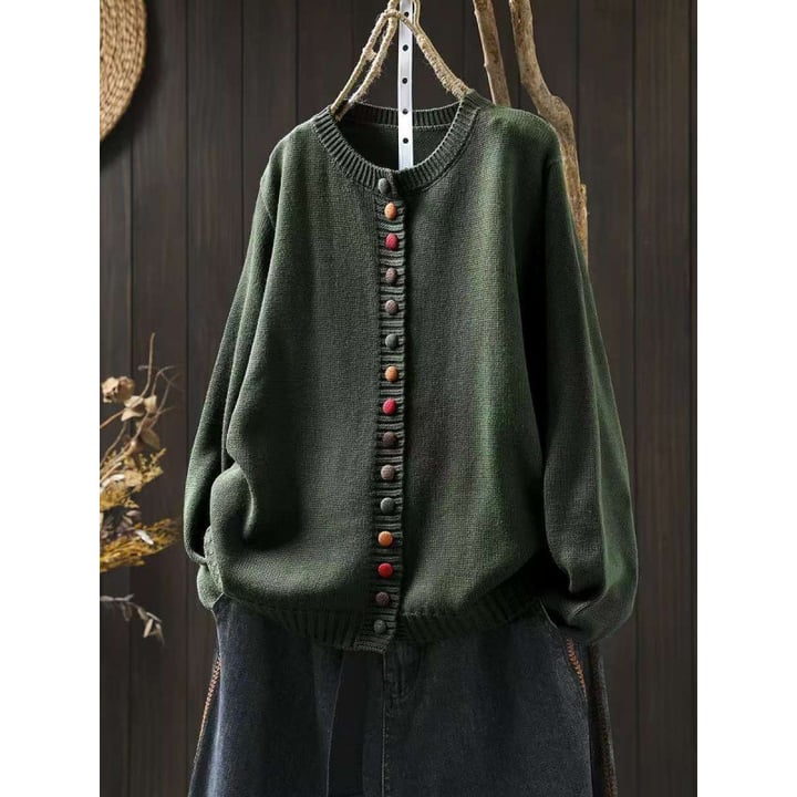 Close-up of soft fabric texture on a women's timeless button-accent cardigan