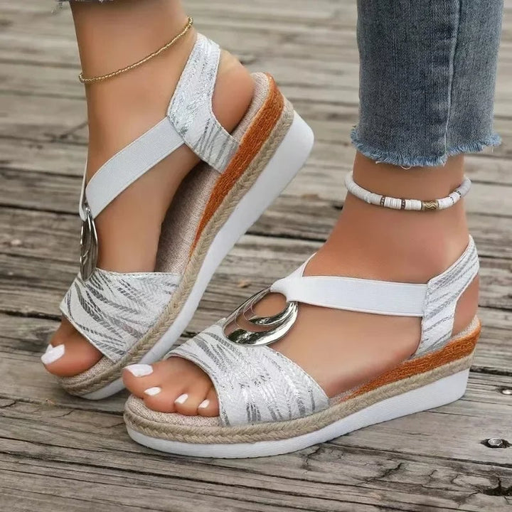 Top-down view of Grove orthopedic sandals in beige
