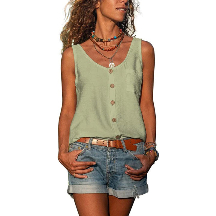 Gwen casual top in light green, sleeveless style with relaxed loose fit