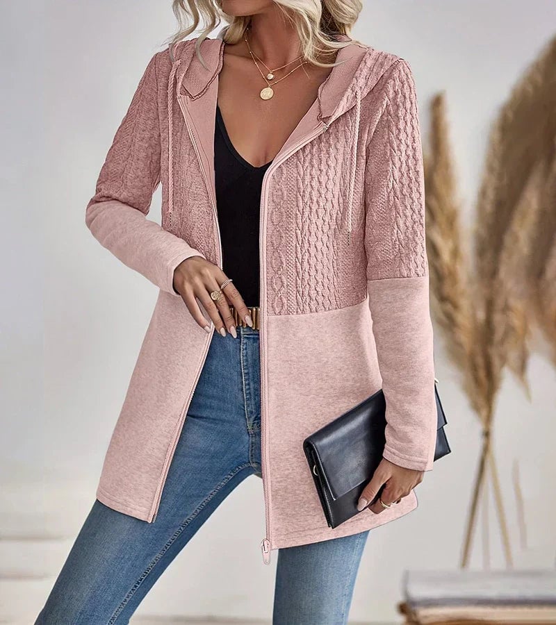 Hadley zip-up hoodie laid flat showing color and soft textile detail
