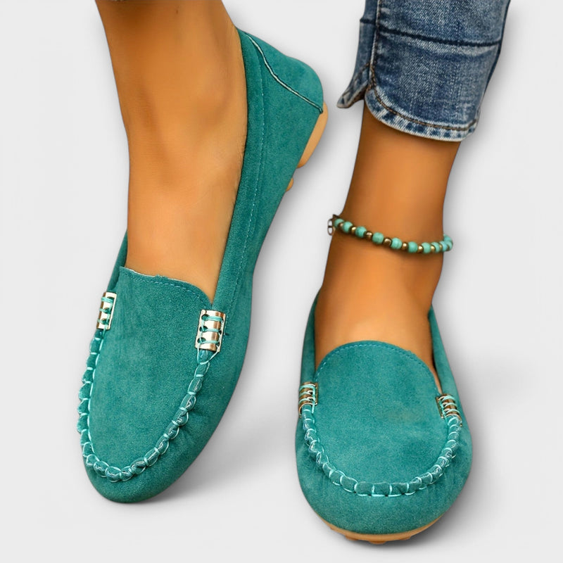 Haley moccasin slip-on shoe with classic moc stitching, shown in a clean product view