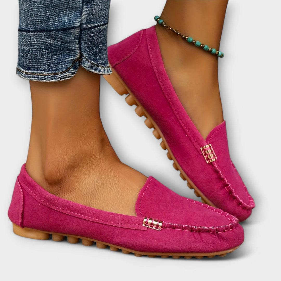 Haley moccasin slip-on in green colorway displayed at a slight angle