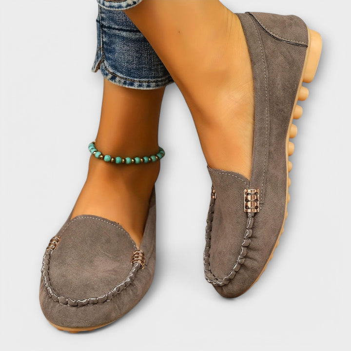 Haley moccasin slip-on shown from the back highlighting the slip-on construction