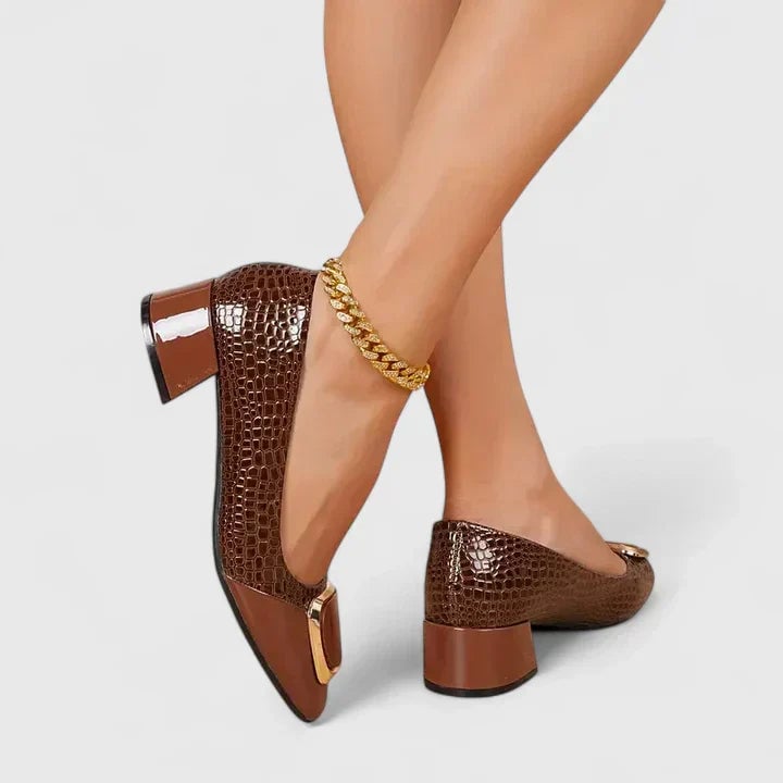 Hallie comfortable loafers in a classic silhouette shown from the front, available in Brown, Bordeaux, Green, and Black