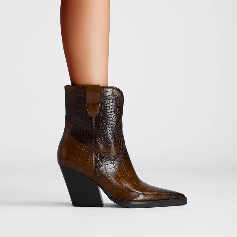 Westy ankle boot in dark brown shown from the front on a clean white background
