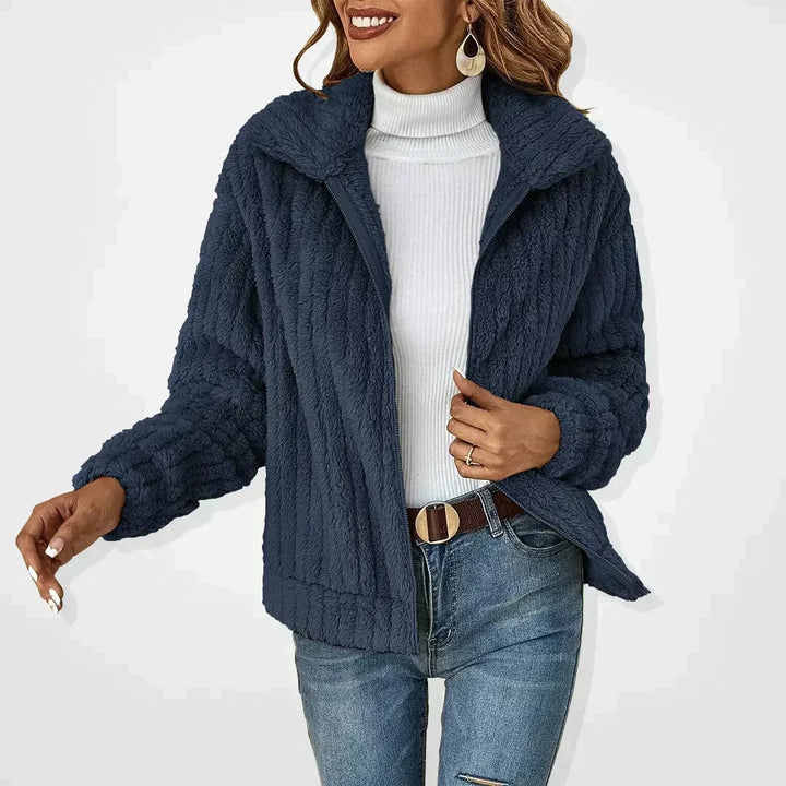 Hannah casual cardigan in blue colorway, open-front silhouette with soft, flattering drape