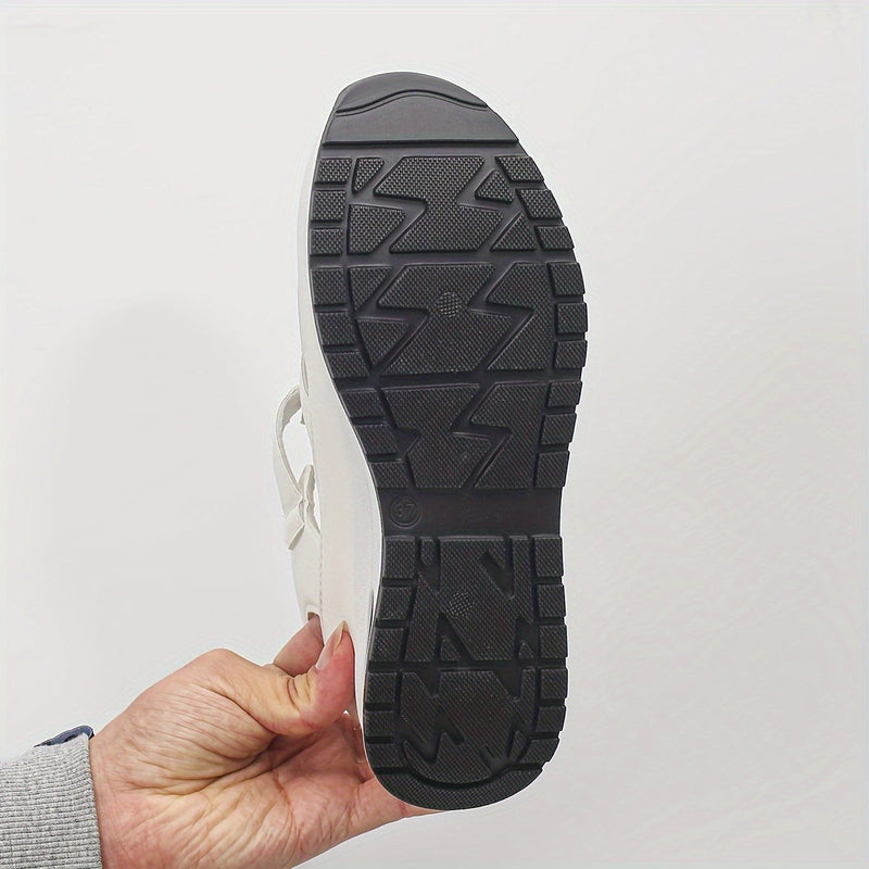 Harlow women's white platform sandals, side profile showing cushioned sole