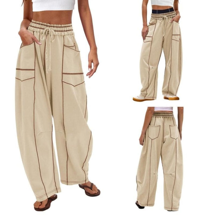 Side view of Harlow wide leg cargo pants showing relaxed silhouette and patch cargo pockets