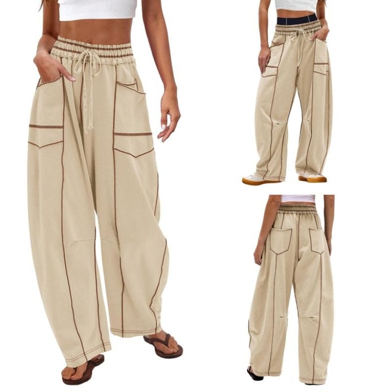 Side view of Harlow wide leg cargo pants showing relaxed silhouette and patch cargo pockets