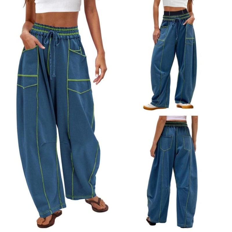 Full-length front view of Harlow wide leg cargo pants in khaki color