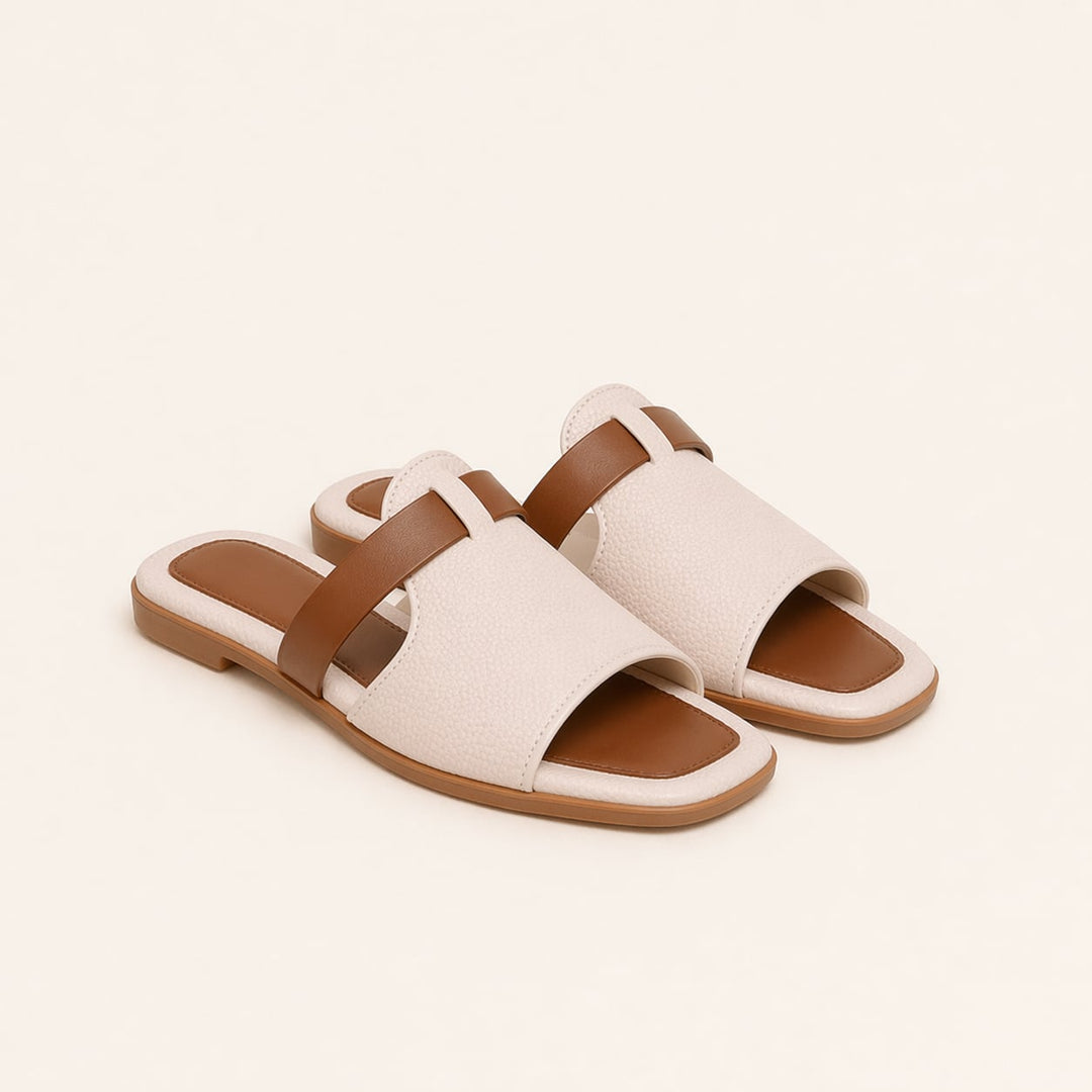 Top-down view of Florimay Harmony white slip-on sandals showing the clean, minimal design