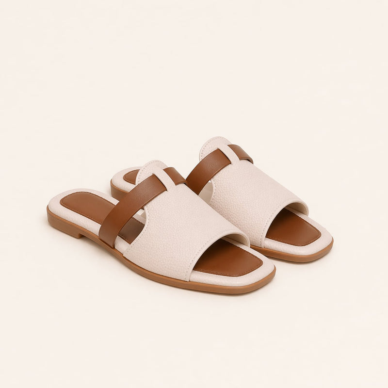 Top-down view of Florimay Harmony white slip-on sandals showing the clean, minimal design