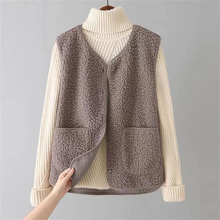 Close-up of soft, breathable fabric detail on the Harper classic cardigan in khaki