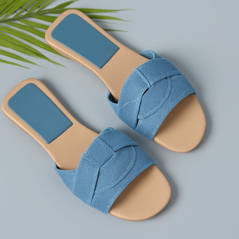 Harper women's slides in beige with cushioned footbed and textured outsole, front view