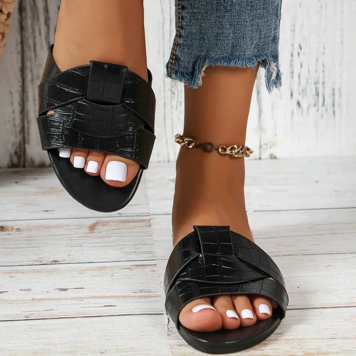 Harper women's slides in blue on a clean white background, top-down view