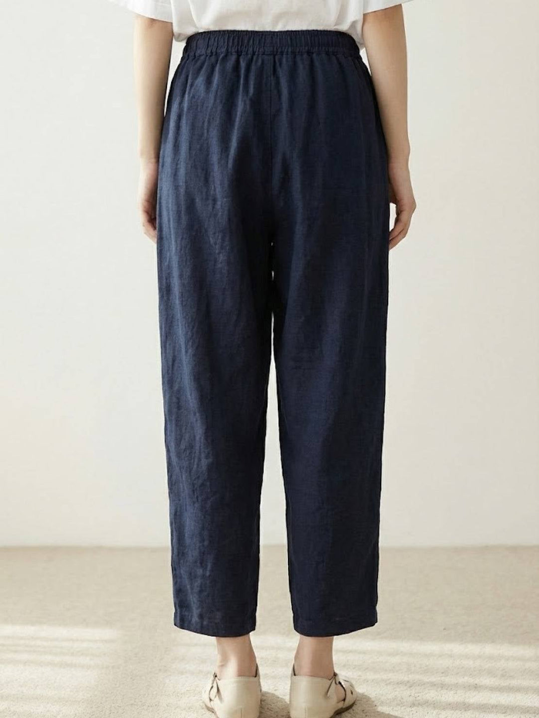 Back view of Harper casual pants in light blue