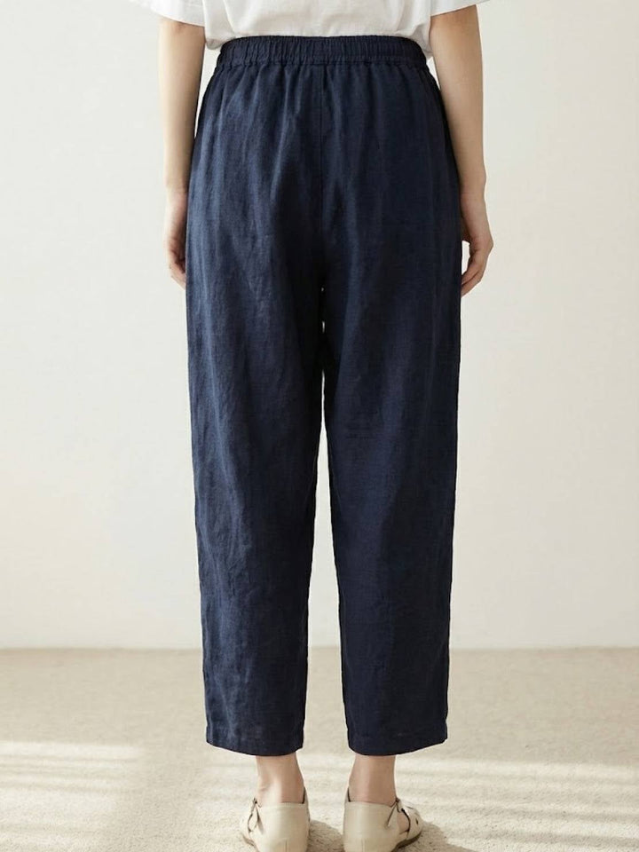 Back view of Harper casual pants in light blue