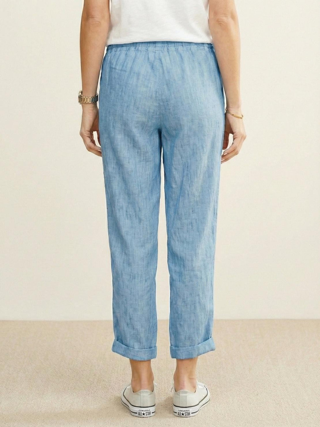 Back view of Harper casual drawstring pants in army green