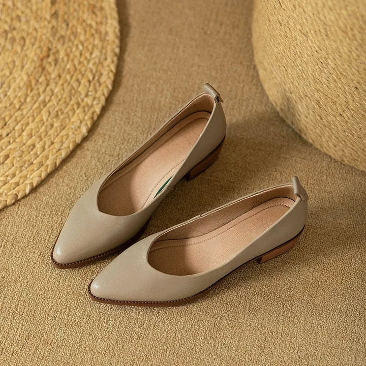 Harriet block heel pump in brown, side profile view