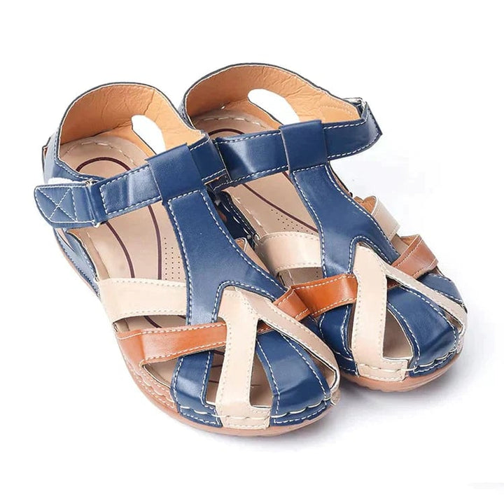 Haven orthopedic sandals in all four colors — blue, brown, green, and red — arranged together