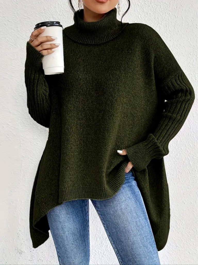 Close-up of the Hazel long sleeve sweater showing soft fabric texture and flattering silhouette