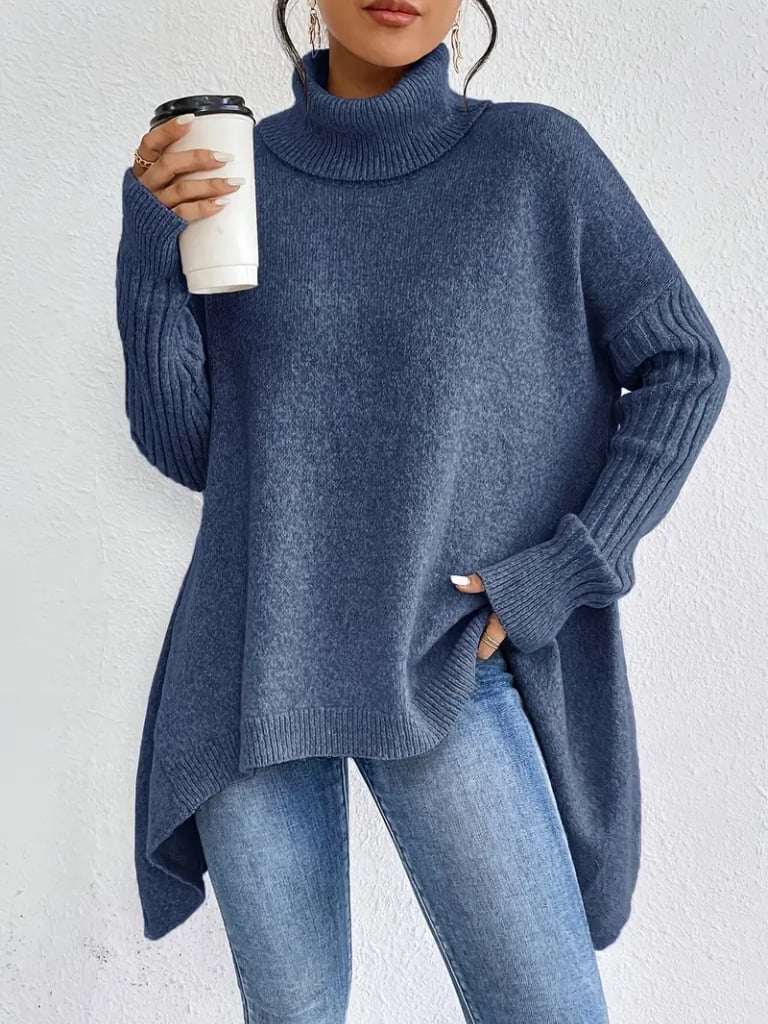 Front view of the Hazel elegant sweater in taupe, highlighting the relaxed yet refined fit