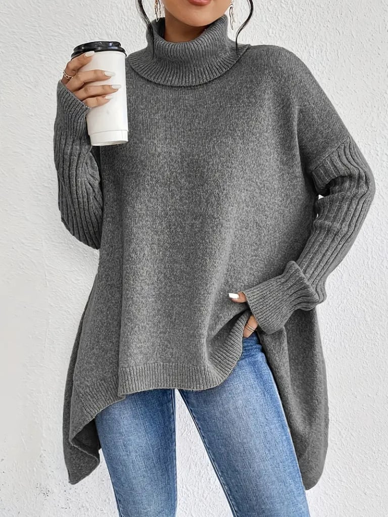Side profile of the Hazel long sleeve sweater showing graceful drape and easy movement