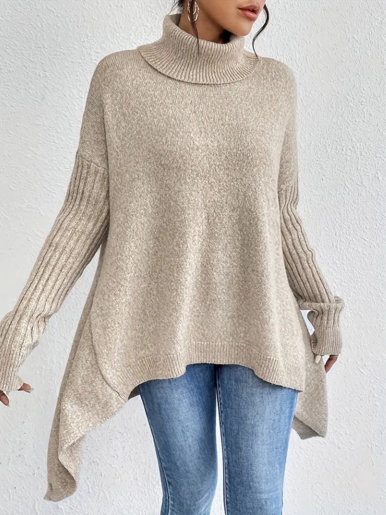 Flat lay of the Hazel long sleeve sweater in multiple color options including green and taupe