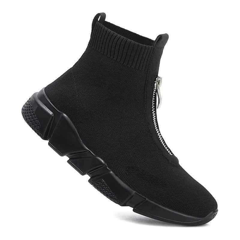Hazel women's sock boots shown from the rear angle emphasizing the streamlined heel and sole support