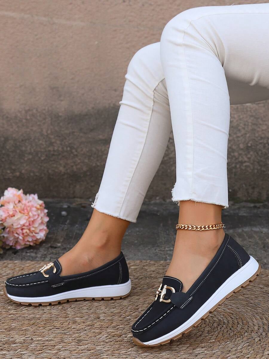 Hazzie women's grey chain bit slip-on loafers on a clean white background