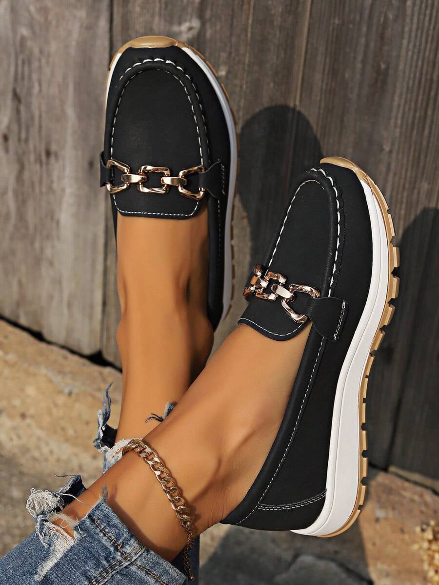 Hazzie women's brown chain bit loafers, front three-quarter view