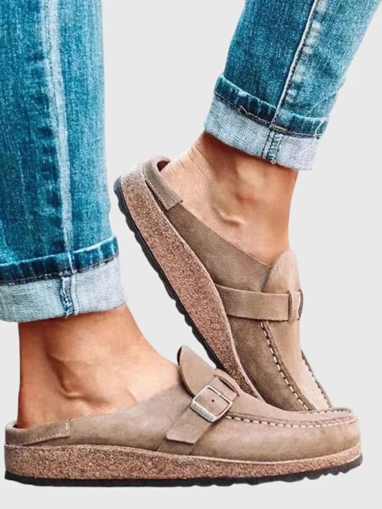 Helen comfort clogs in beige and black color options displayed side by side