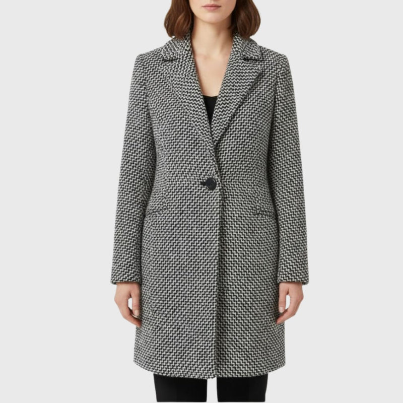 Back view of the Herlie grey winter coat showing the clean, polished cut and coat length