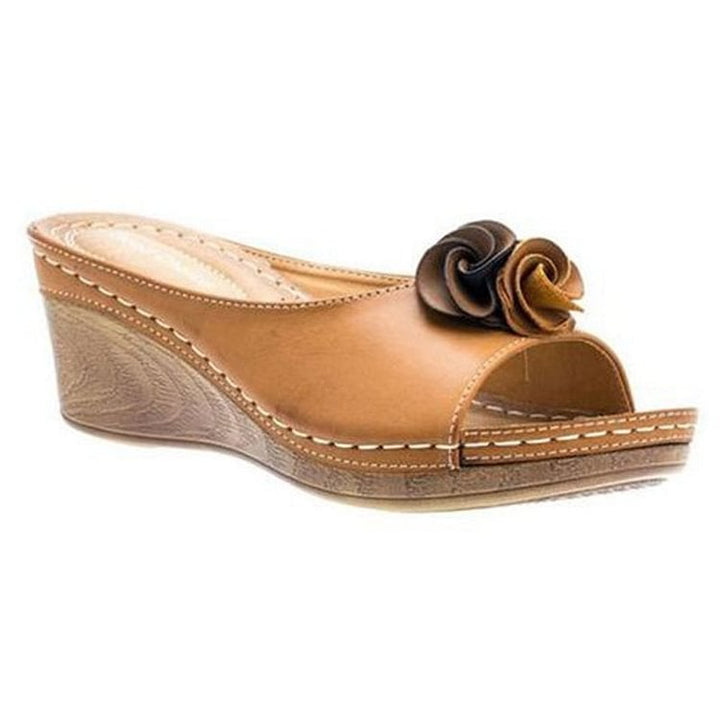 Heron women's wedge sandals in khaki shown from above highlighting strap layout and toe bed