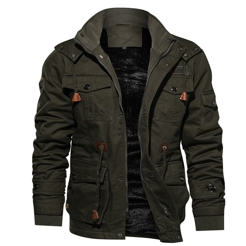 Front view of the Hudson Military Elegant Coat in army green with structured silhouette and military-inspired detailing