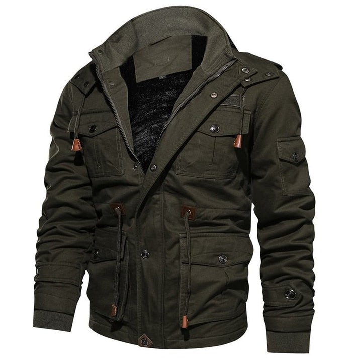 Close-up of the Hudson Military Elegant Coat fabric texture and button detail in brown