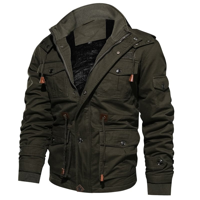 Close-up of the Hudson Military Elegant Coat fabric texture and button detail in brown