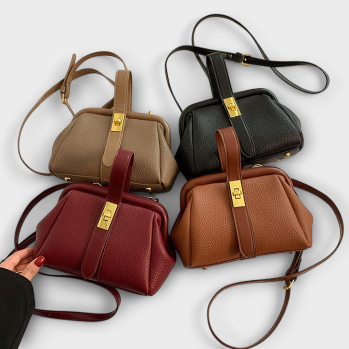 Brown and black mini handbags side by side for color comparison