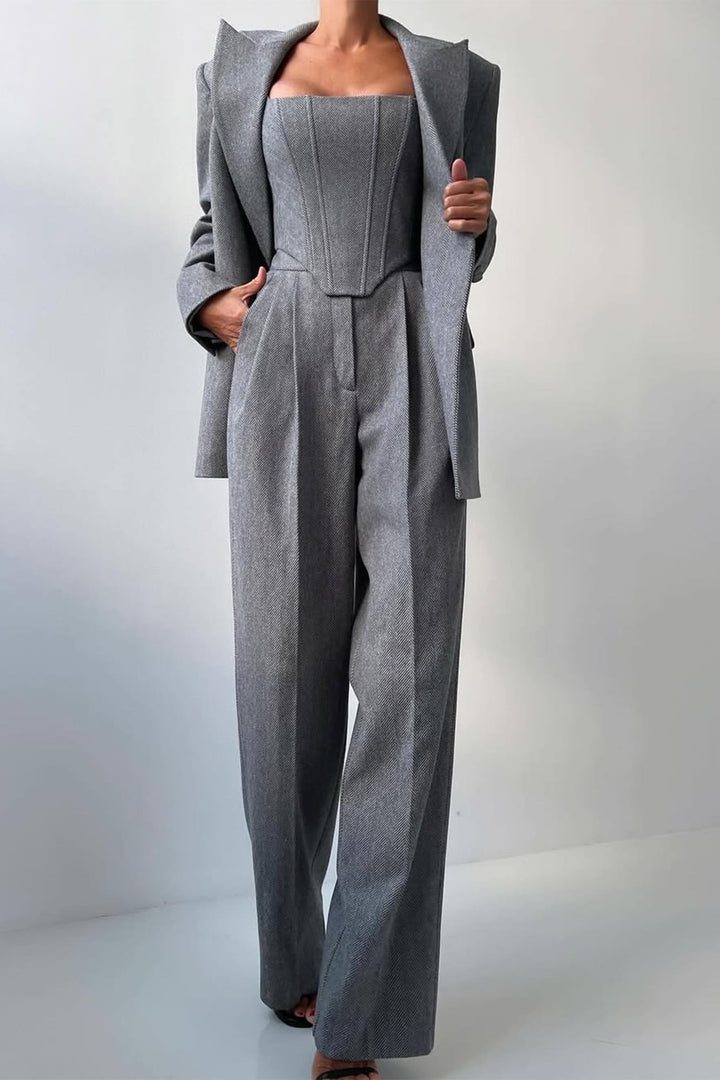 Close-up of herringbone weave detail on the Imogen pink suit set