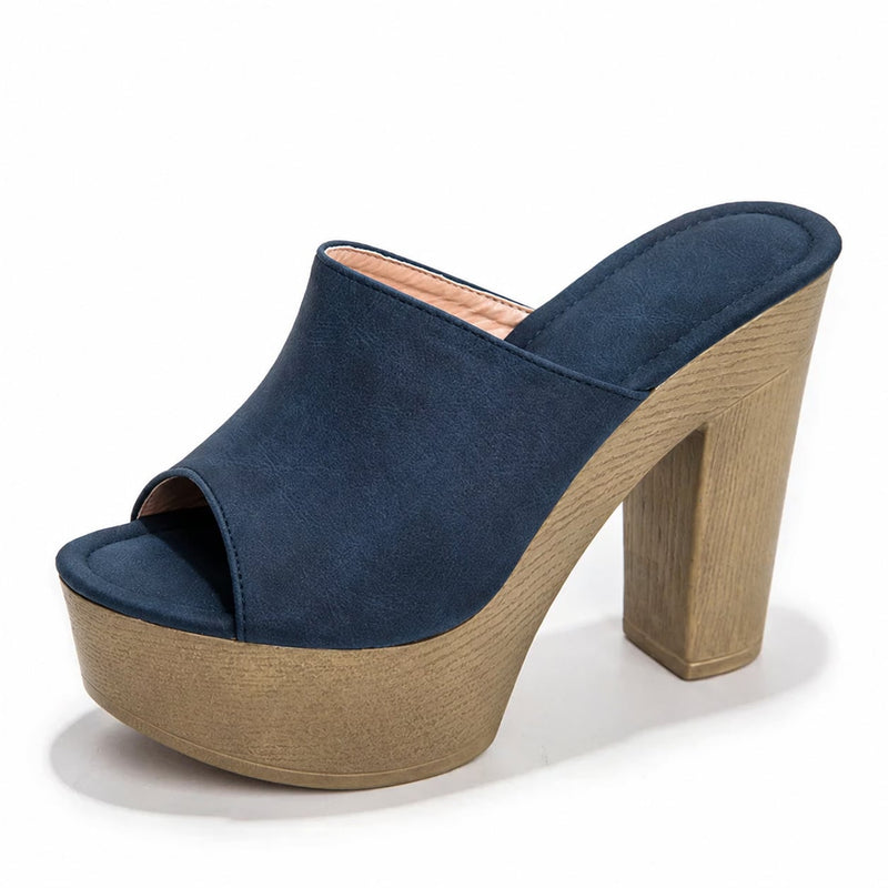 Ingrid women's platform flat sandals in blue on a clean white background