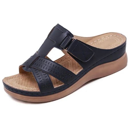 Irina women's sandals in multiple color options — blue, black, brown, and red — flat lay