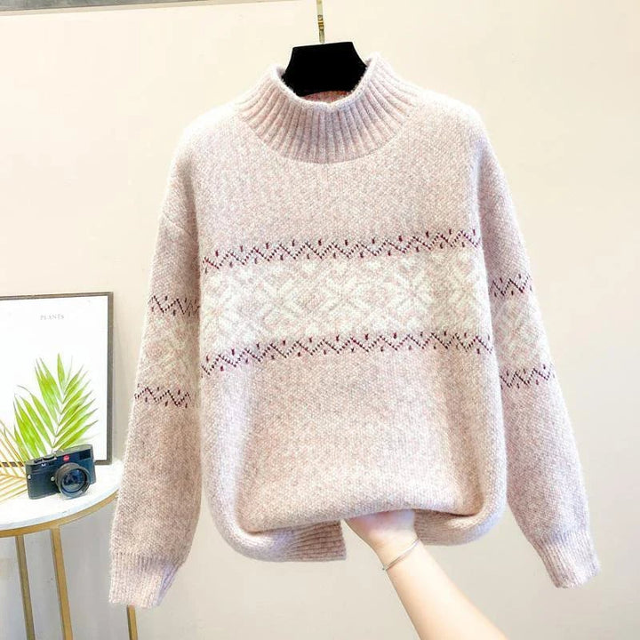 Close-up of intricate snowflake knit pattern on a cozy winter sweater
