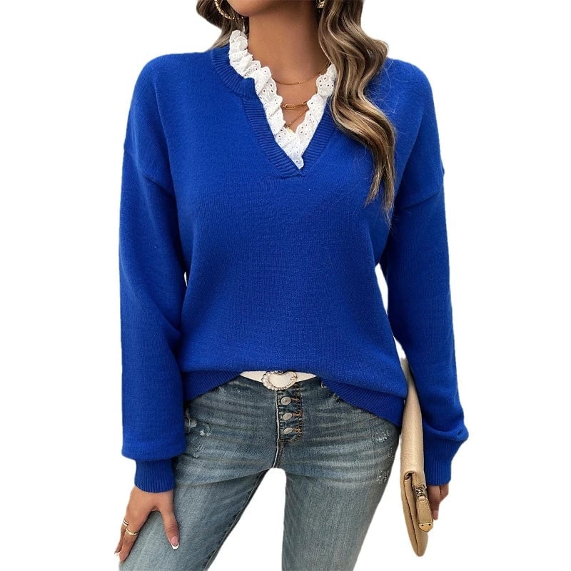 Side profile of model wearing the Isabella elegant sweater highlighting its graceful drape and fit
