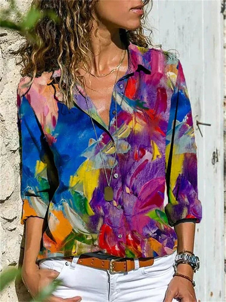 Isabelle blouse worn loose over jeans for a relaxed weekend outfit
