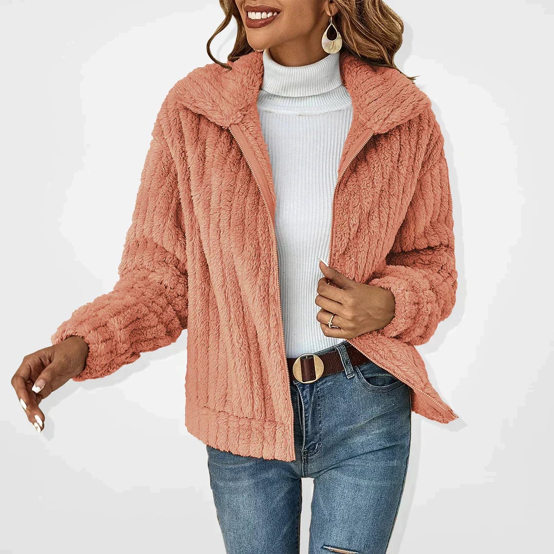Flat lay of the Isadora fluffy cardigan displaying its cozy texture and relaxed shape