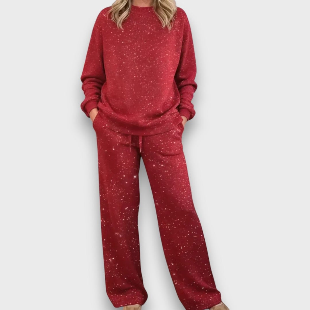 Close-up detail of the Isla lounge set showing the soft draping fabric and relaxed silhouette