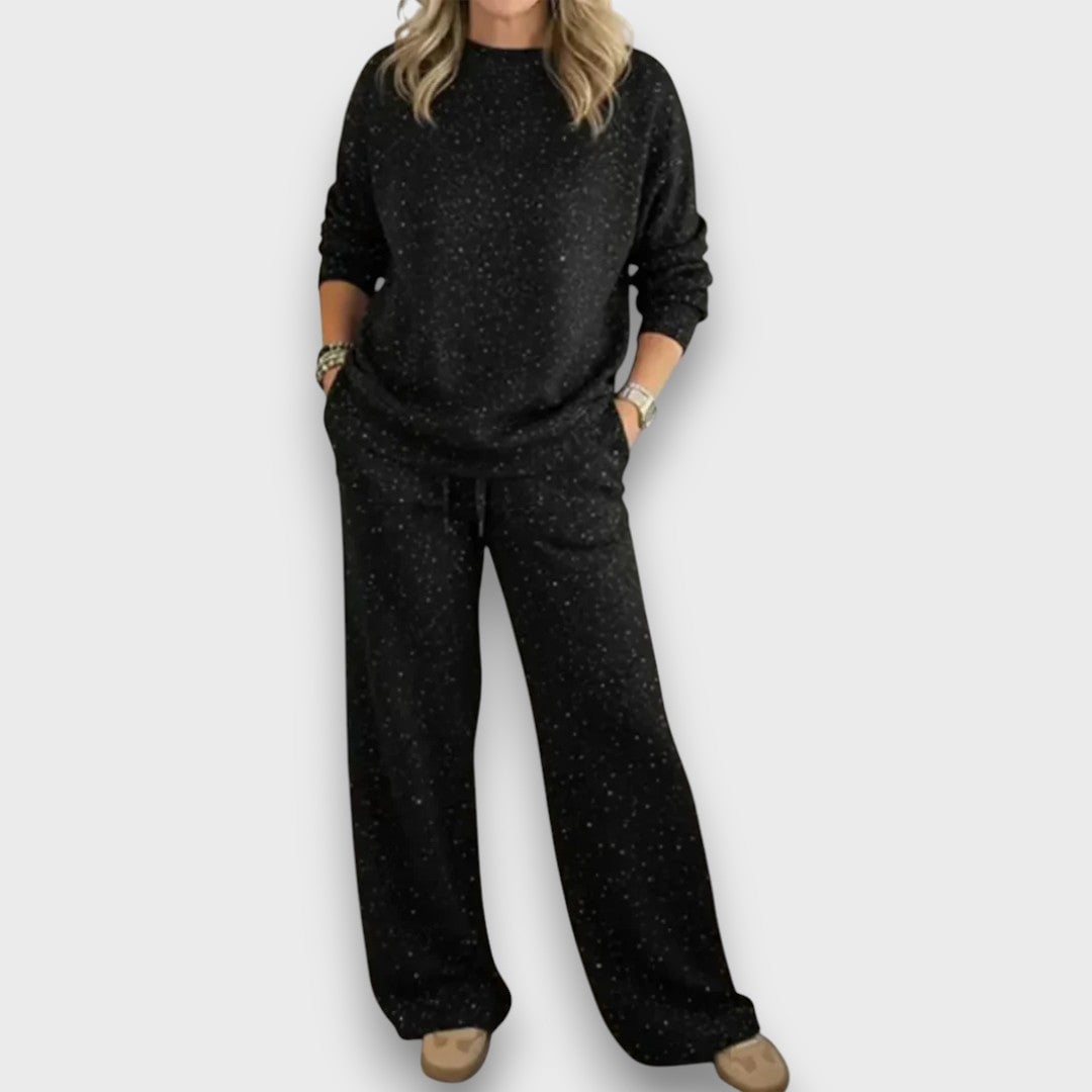 Isla two-piece lounge set styled casually, shown in multiple available colors