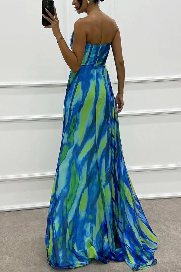 Close-up of Isla maxi dress skirt movement in purple