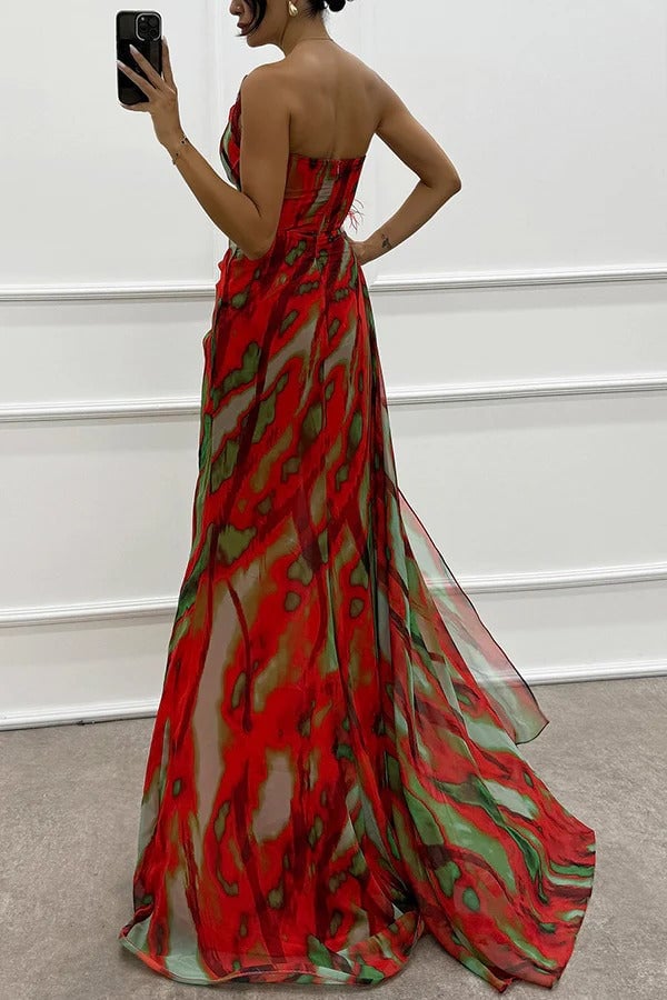 Isla maxi dress in blue displayed to show length and fabric texture