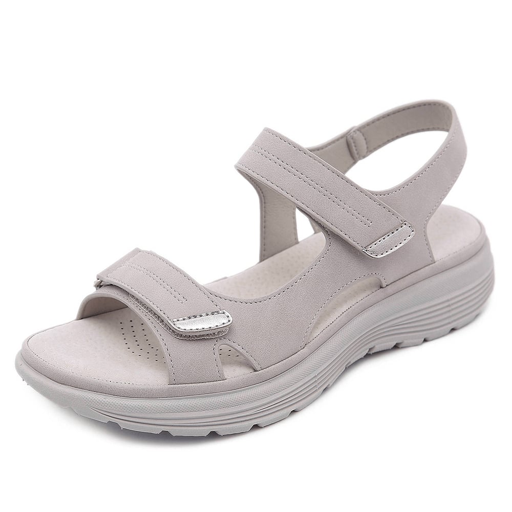 Top-down view of Isolde women's orthopedic sandal in blue showing strap detail and cushioned footbed